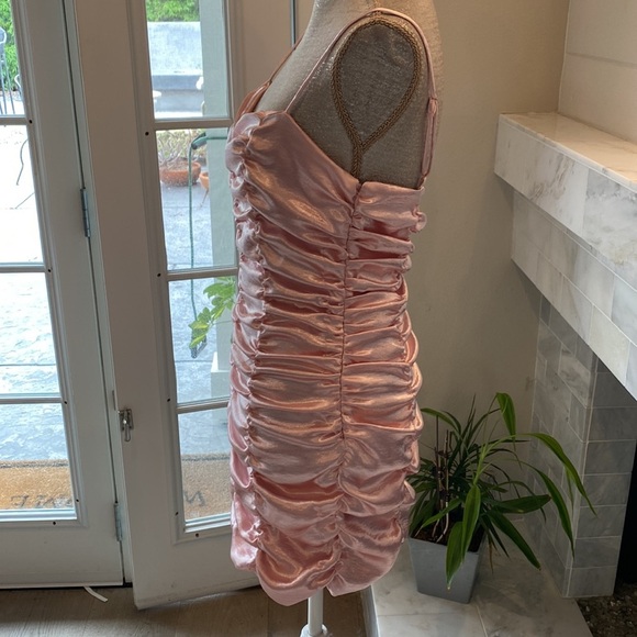 Urban Outfitters Iris Pink Satin Ruched Mini Dress Size Medium - Picture 4 of 14